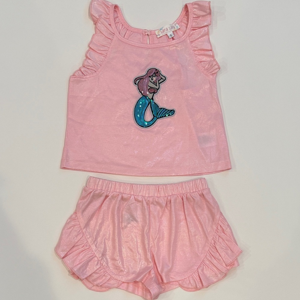 SARA SARA PINK MERMAID TANK & SHORTS SET girls size 6 NWOT